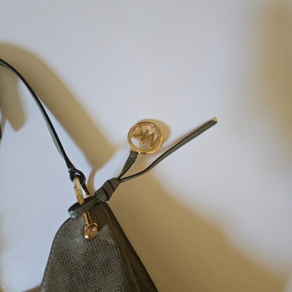 Michael Kors Joan Small Green Perforated Suede Leather Slouchy Messenger - Picture 4 of 7